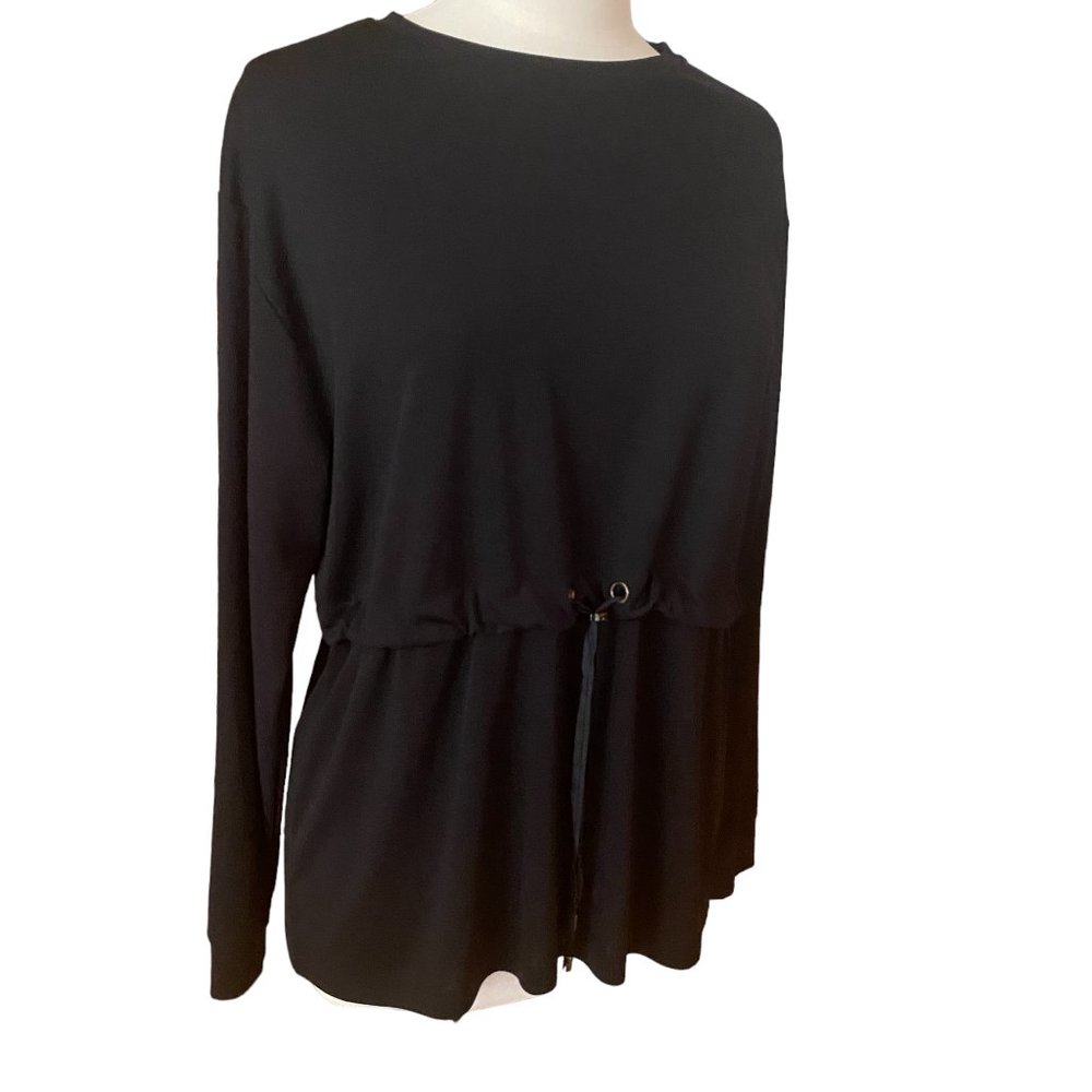 Zara Ribbed Long Sleeve Top Adjustable Drawstring Waist Black-M